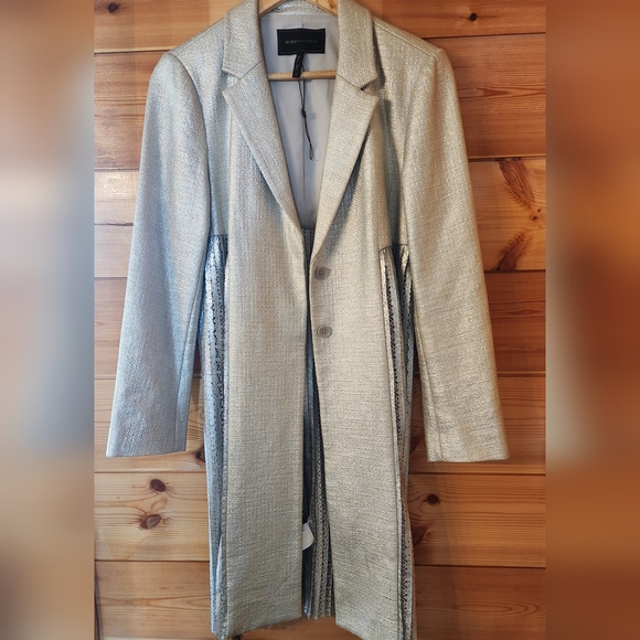 BCBG MaxAzria Silver Lace Long Jacket Coat - Picture 7 of 11